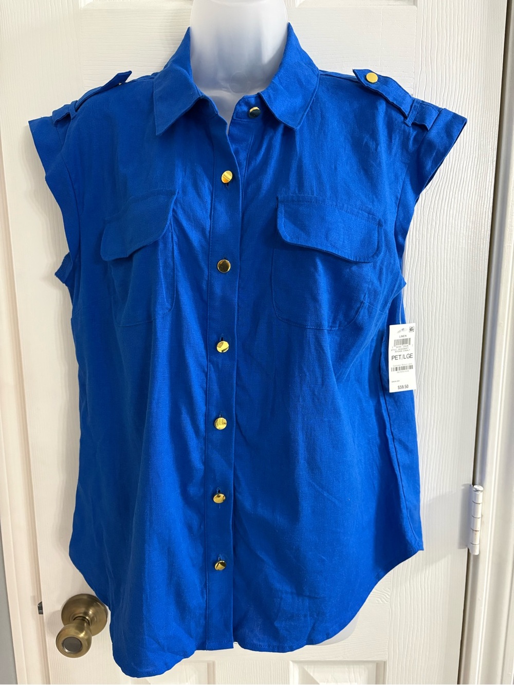 Royal Blue Button-Front Top with Gold Buttons